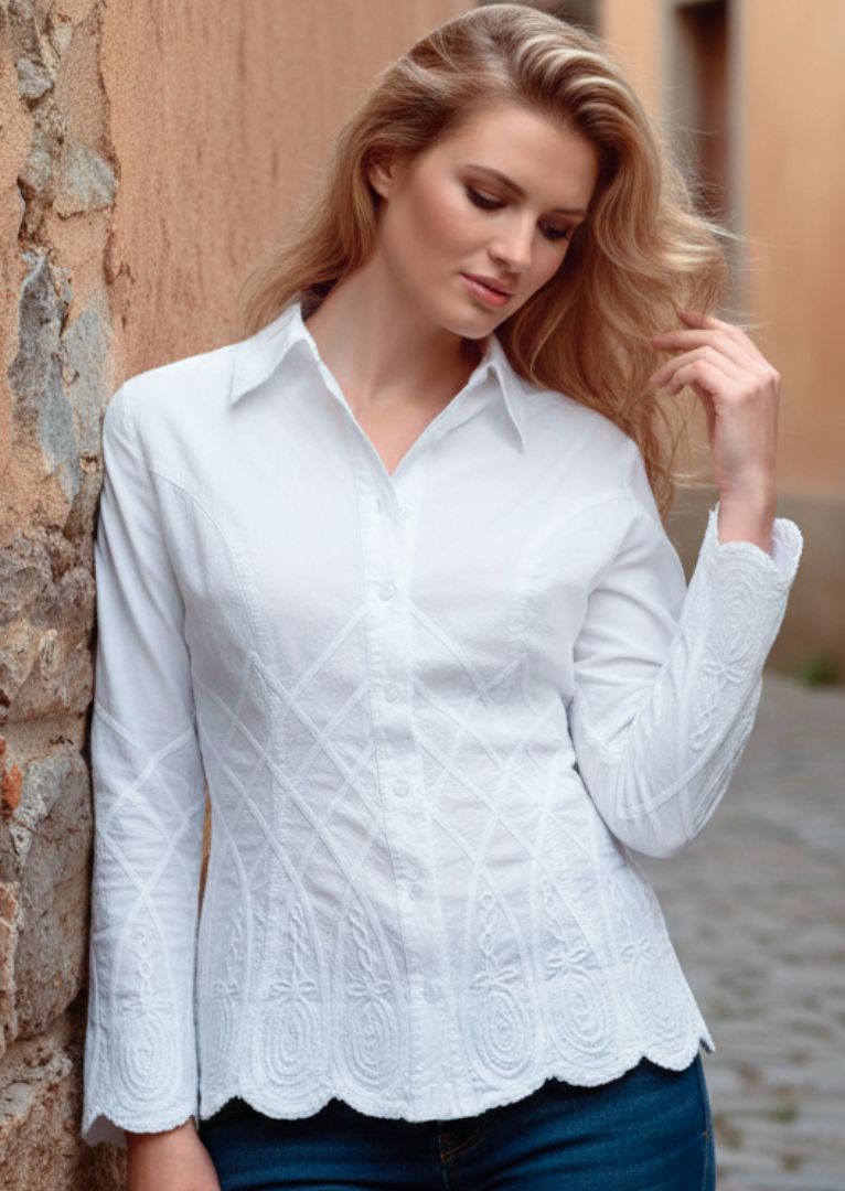 Plus Size Genova Long Sleeve Cotton Blouse (252)