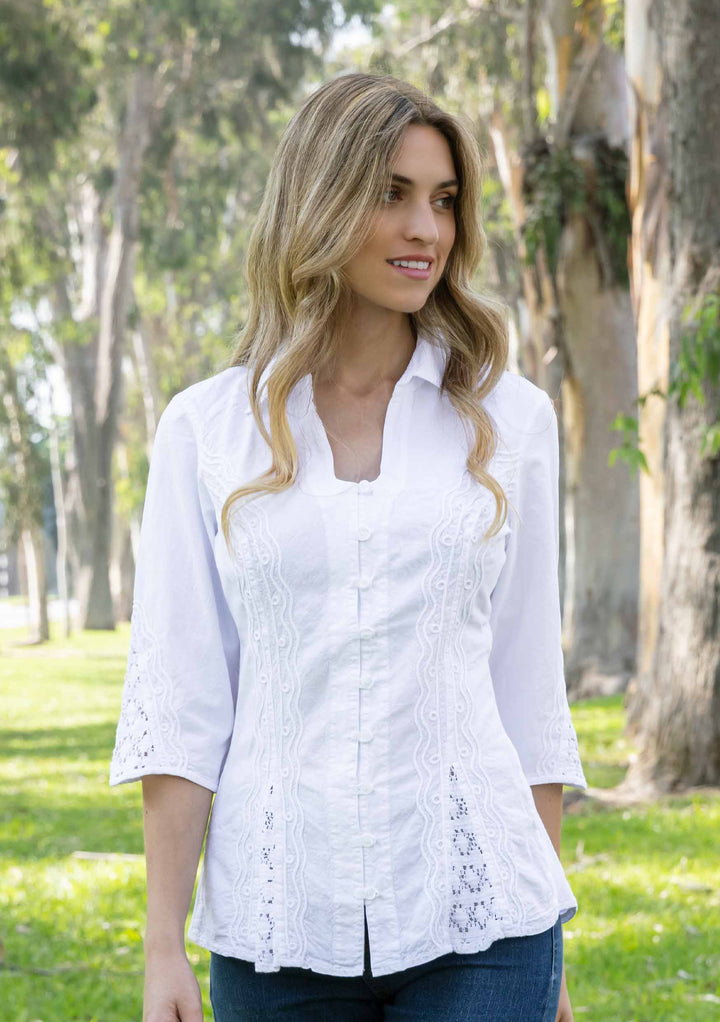 Martina 3/4 Sleeve Cotton Blouse