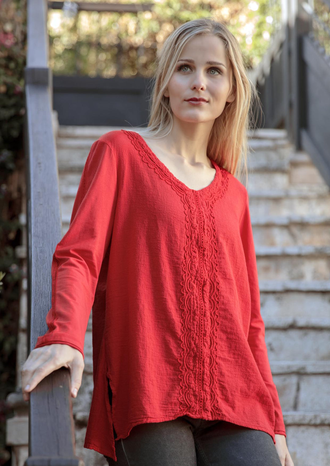 Rosenda V-neck Long Sleeve Cotton Top