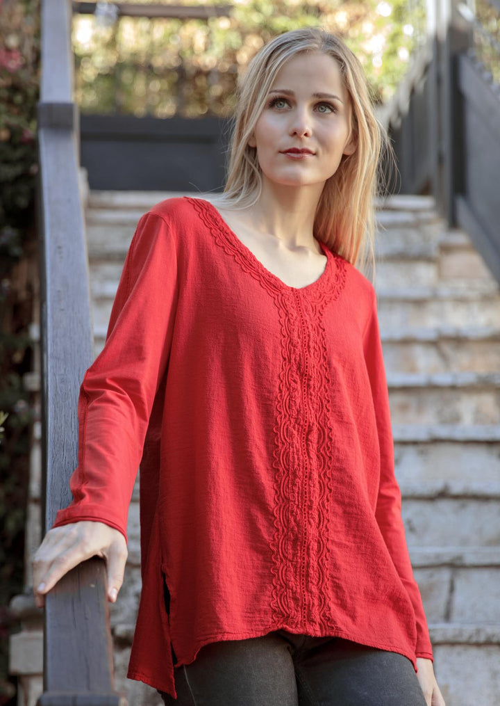 Rosenda V-neck Long Sleeve Cotton Top