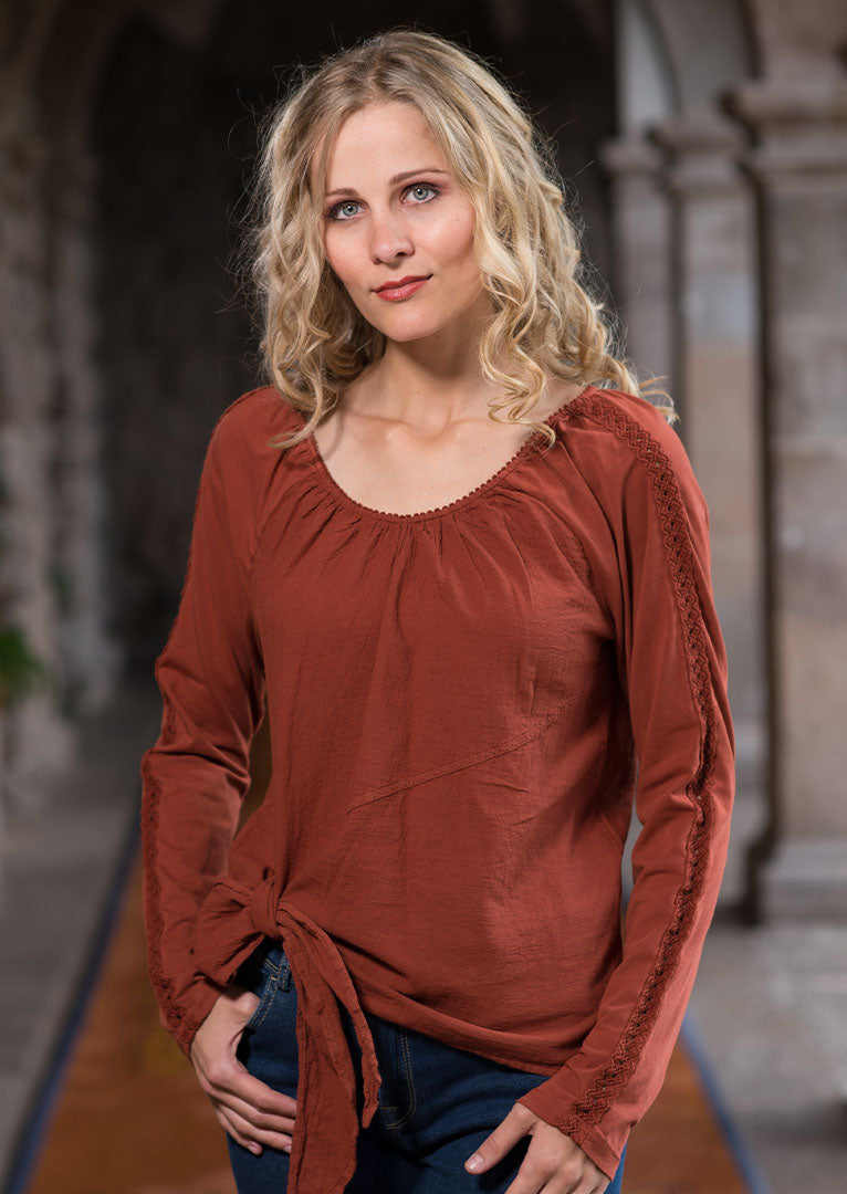 Belen Long Sleeve Tie Side Cotton Top