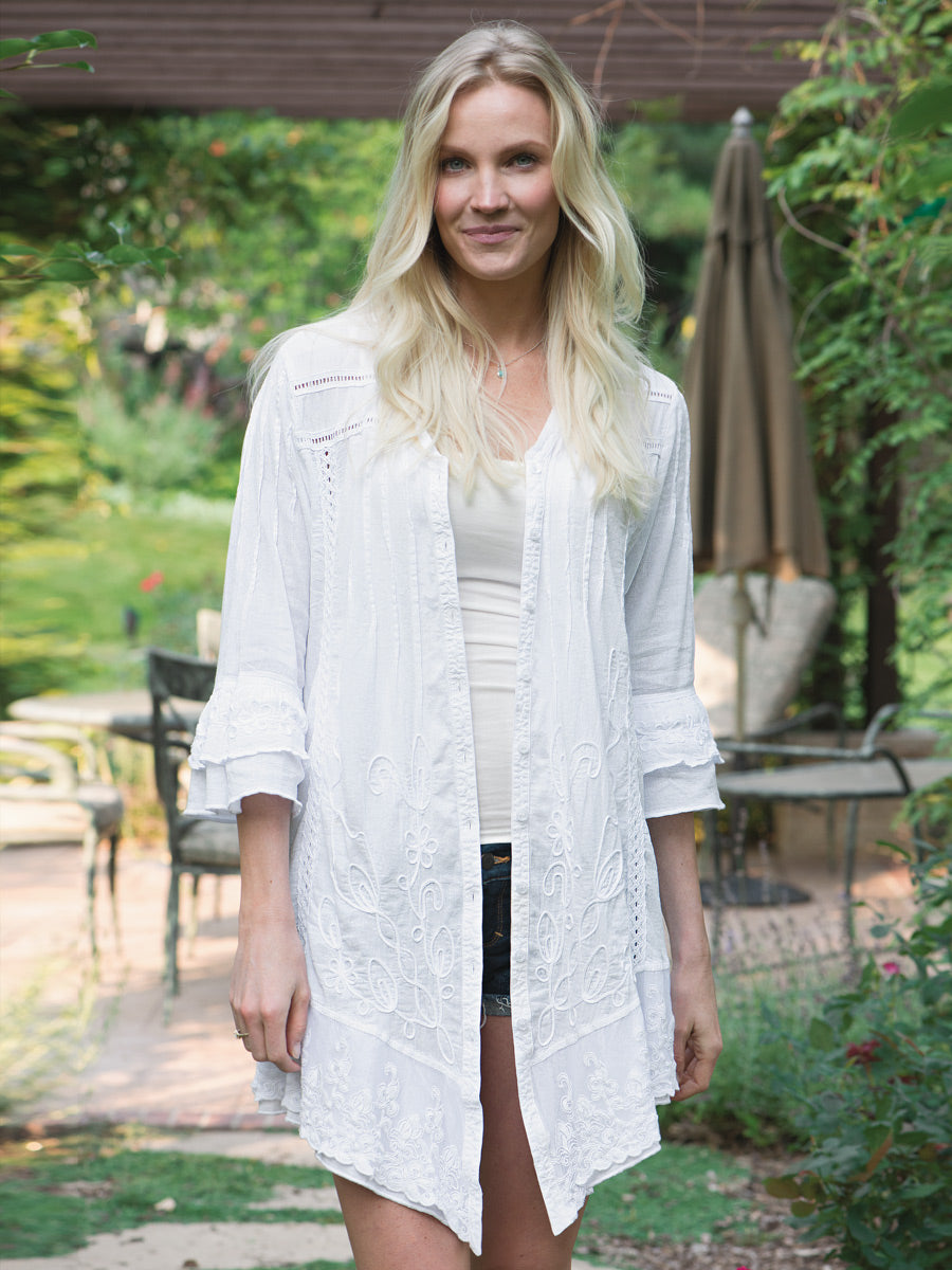 Ivy 3/4 Sleeve Button-down Cotton Tunic