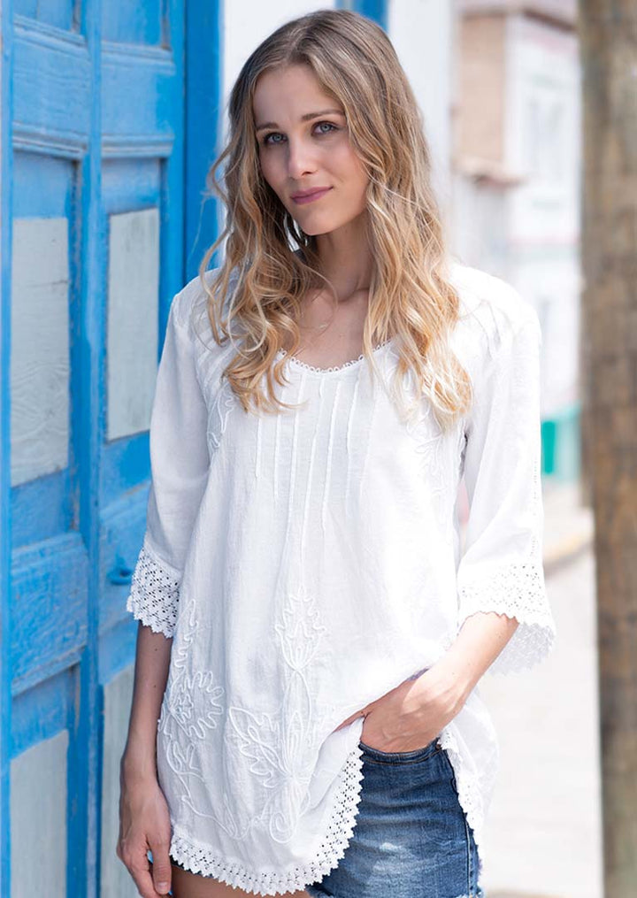 Adara V-neck 3/4 Sleeve Cotton Tunic