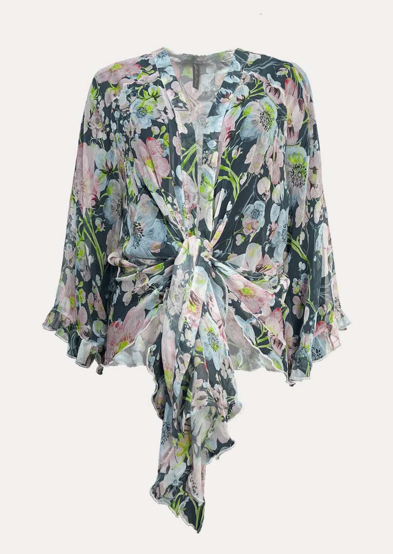 SP001 Phoebe Printed Silk Wrap Top