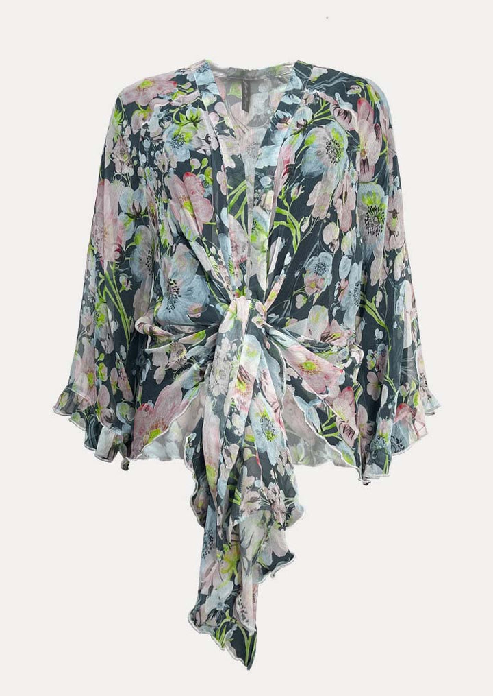 SP001 Phoebe Printed Silk Wrap Top