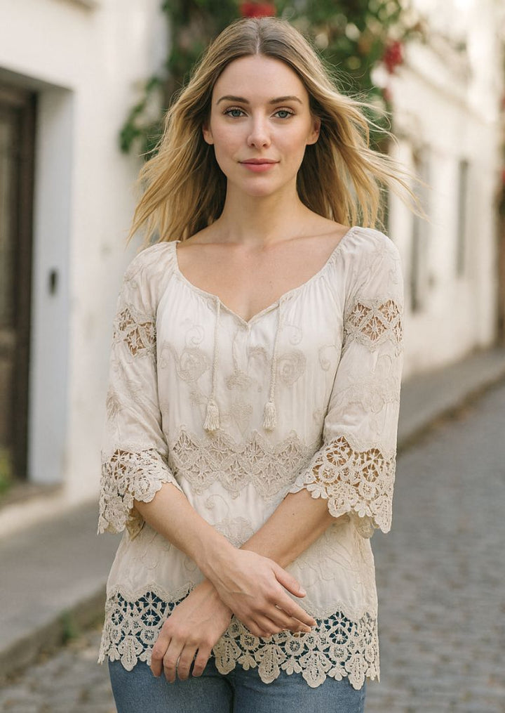 N3025B Kailey 3/4 Sleeve Lace Top