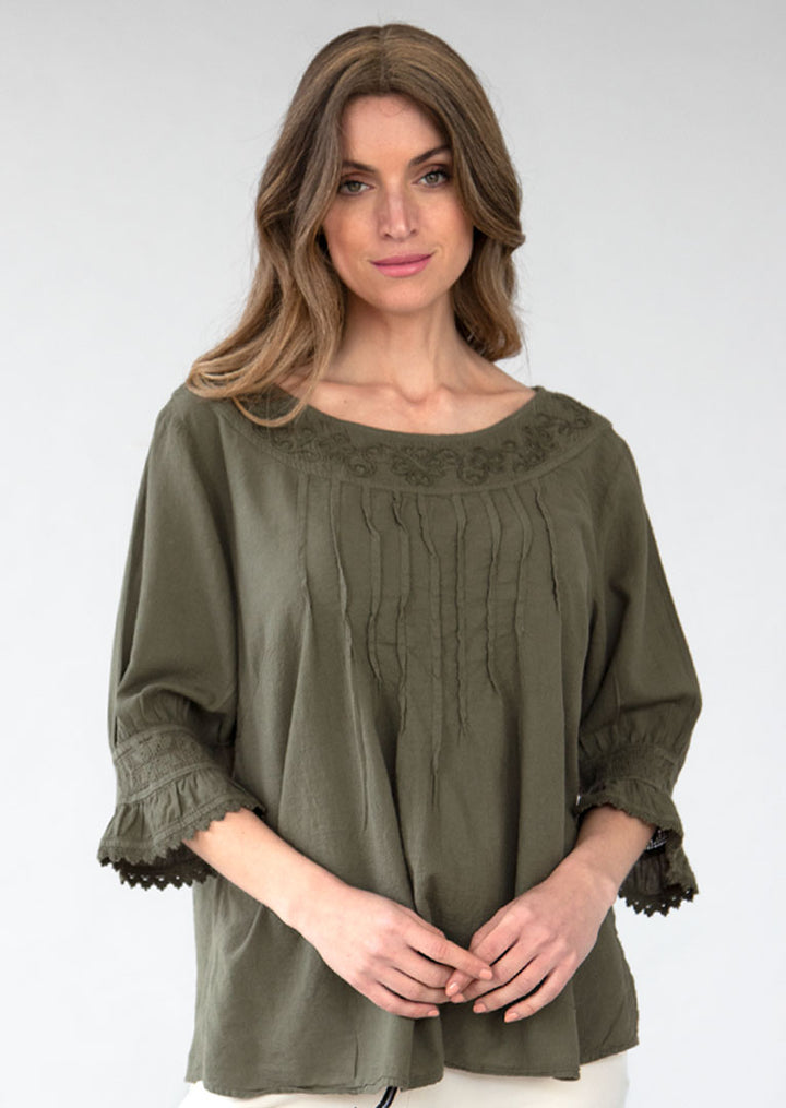 S23-854 Odilia 3/4 Sleeve Cotton Top