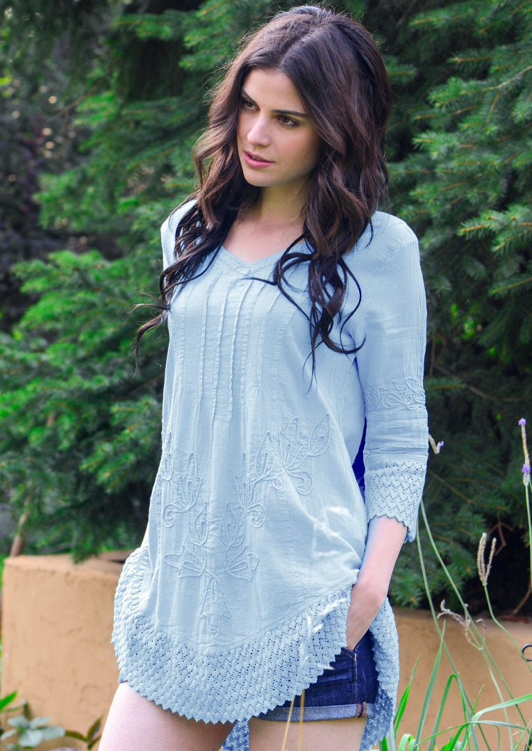 Olenka V-neck 3/4 Sleeve Cotton Tunic