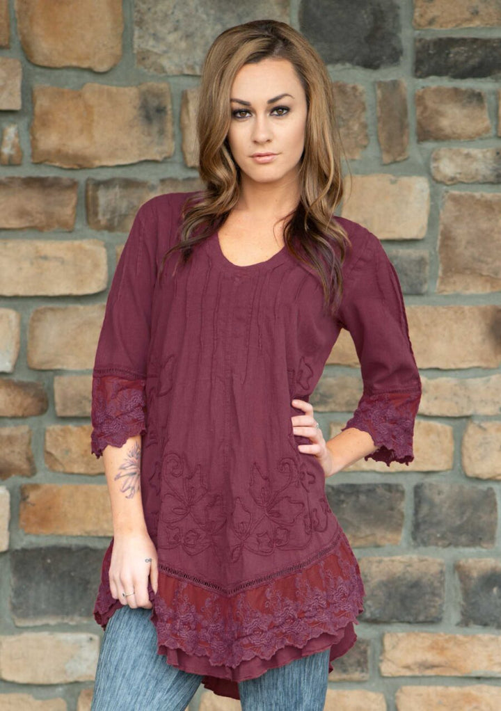 S16-013 Lola 3/4 Sleeve Cotton Tunic