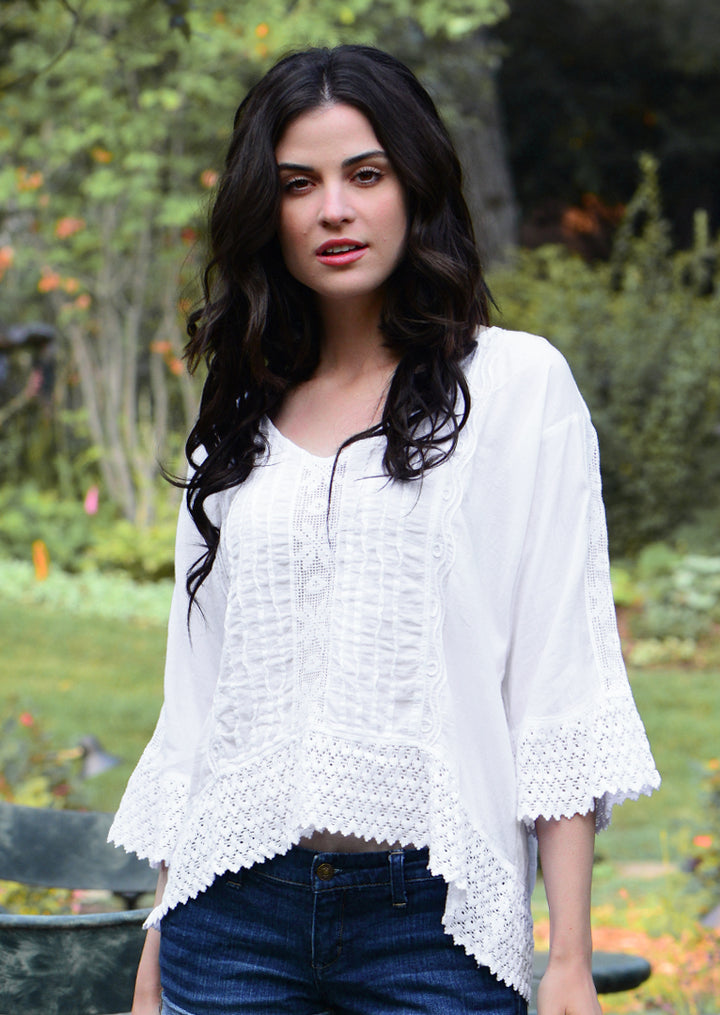 Roxmy 3/4 Sleeve Cotton Crop Top