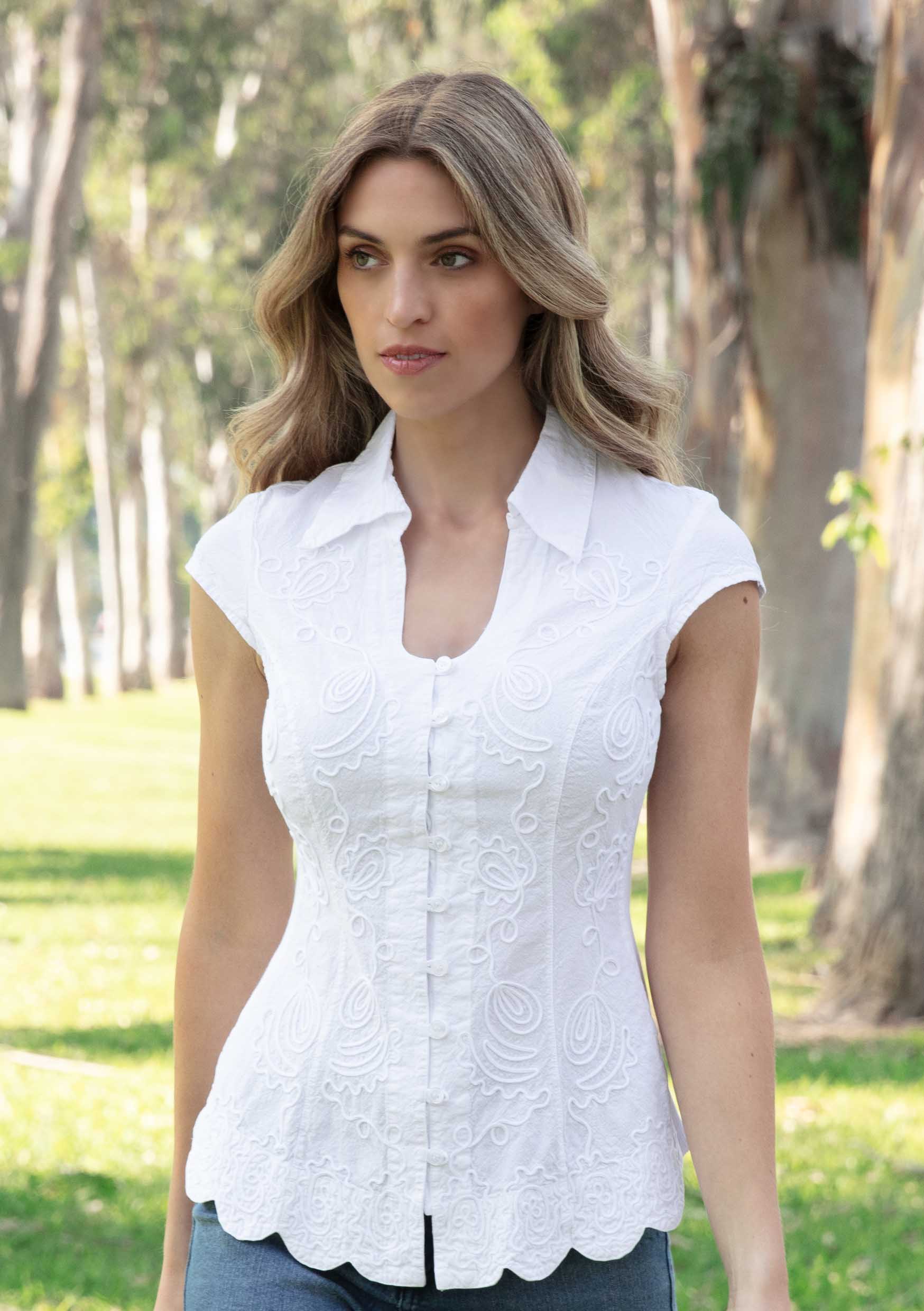 S16-029 Zarela Cap Sleeve Cotton Top – Gretty Zueger