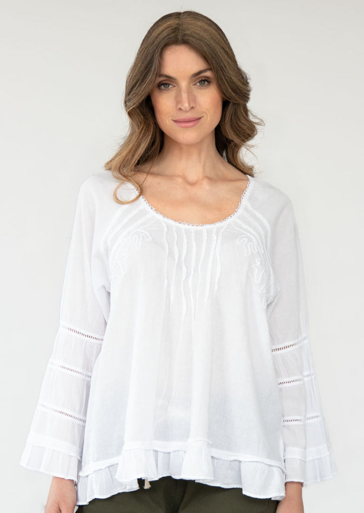 Kiara Ruffled Long Sleeve Cotton Top