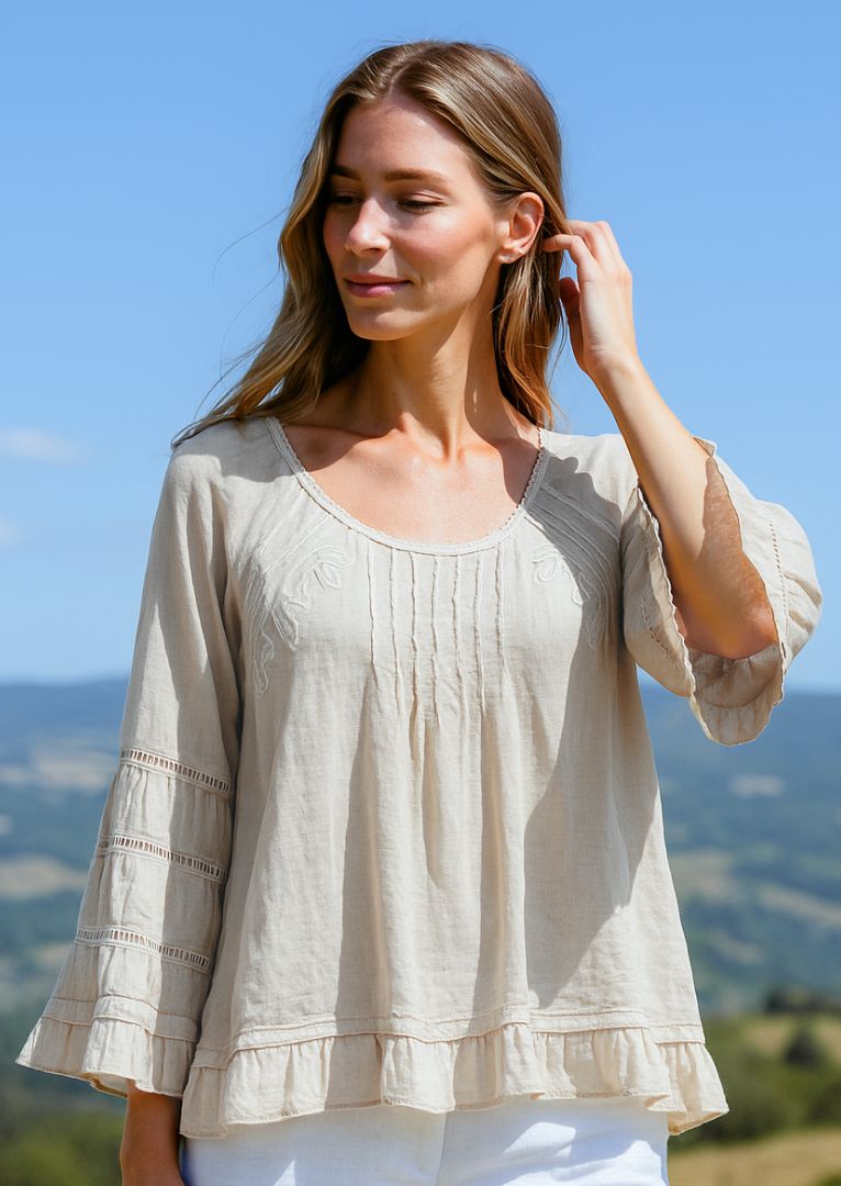 S23-853 Kiara Ruffled Long Sleeve Cotton Top