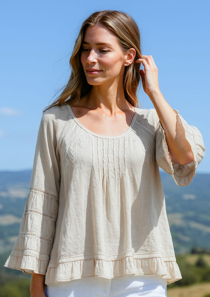 S23-853 Kiara Ruffled Long Sleeve Cotton Top