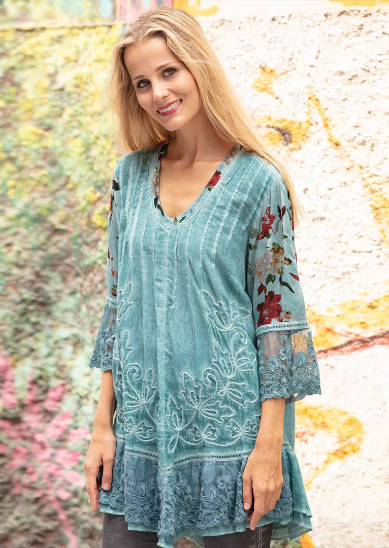 Marleen V-neck 3/4 Sleeve Cotton Tunic