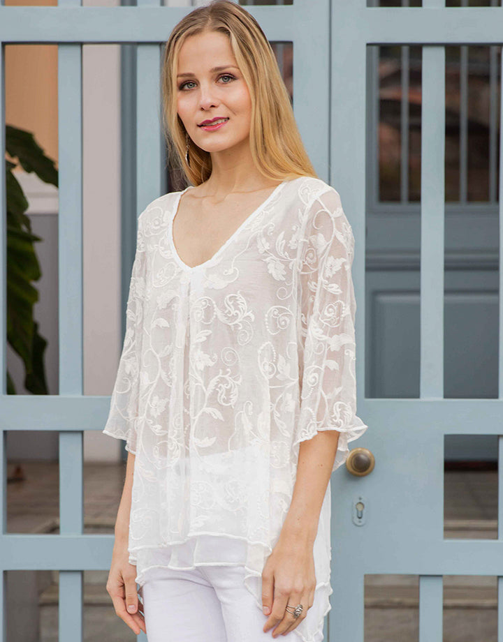 Flavia Embroidered Silk Top