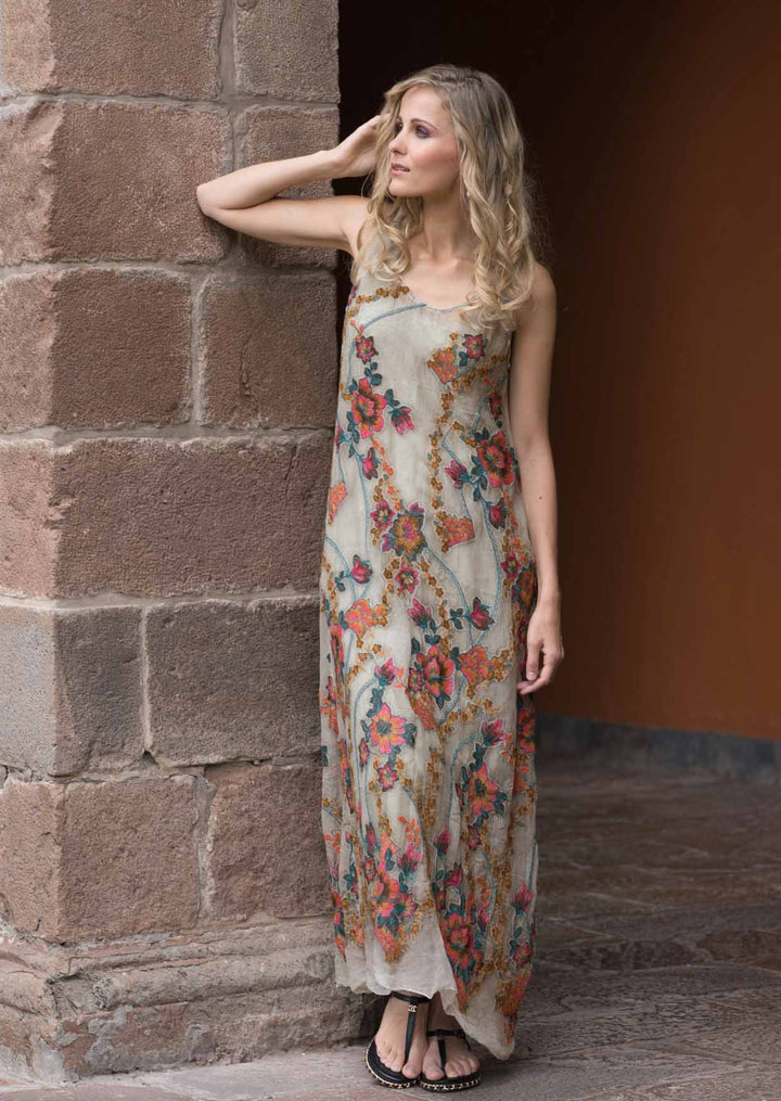Floral Embroidered Silk Dress