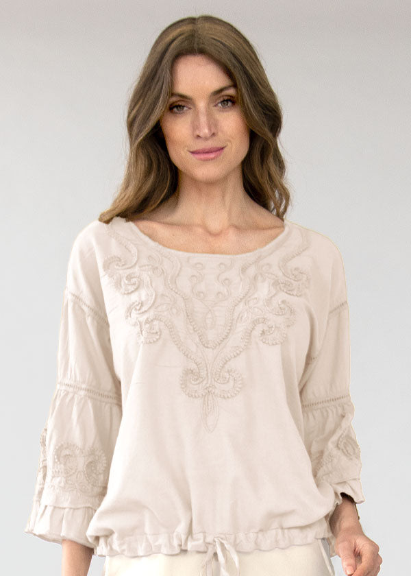 Deborah Bell Sleeve Boat Neck Cotton Top