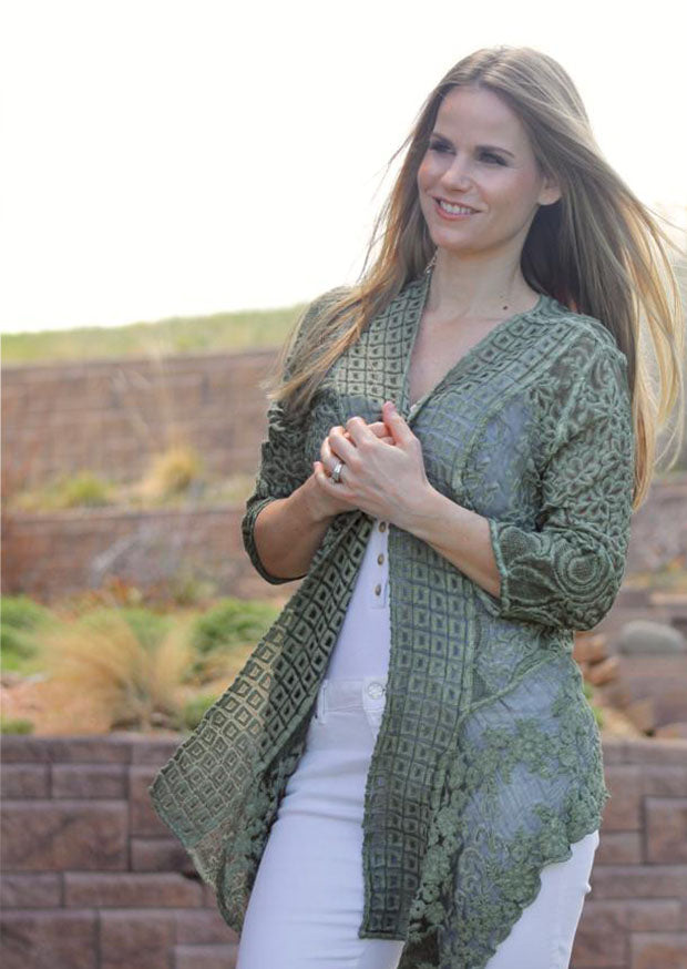 TPS-005 Iriel Embroidered Silk Cardigan