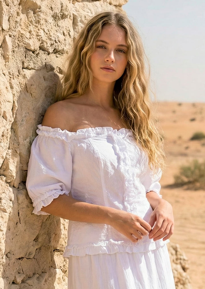 S26-908 Sofia Off-Shoulder Ruffle Cotton Blouse