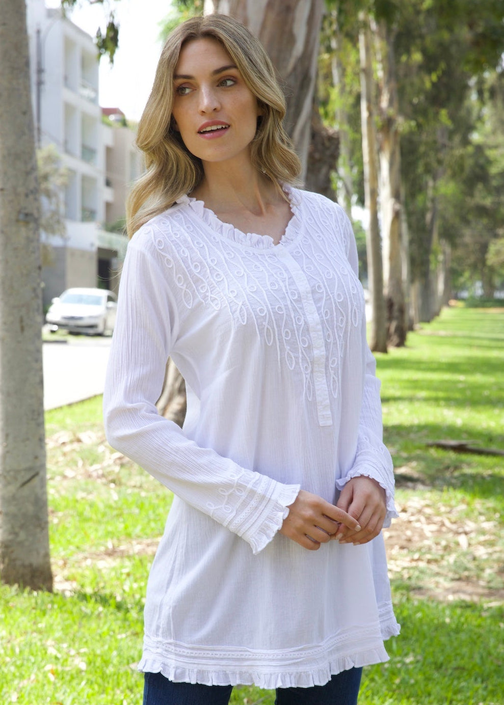 F14-456 Louisa Long Sleeve Cotton Top