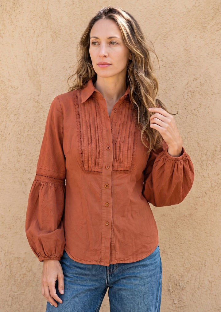 F19-779 Swissa Peasant Sleeve Cotton Blouse