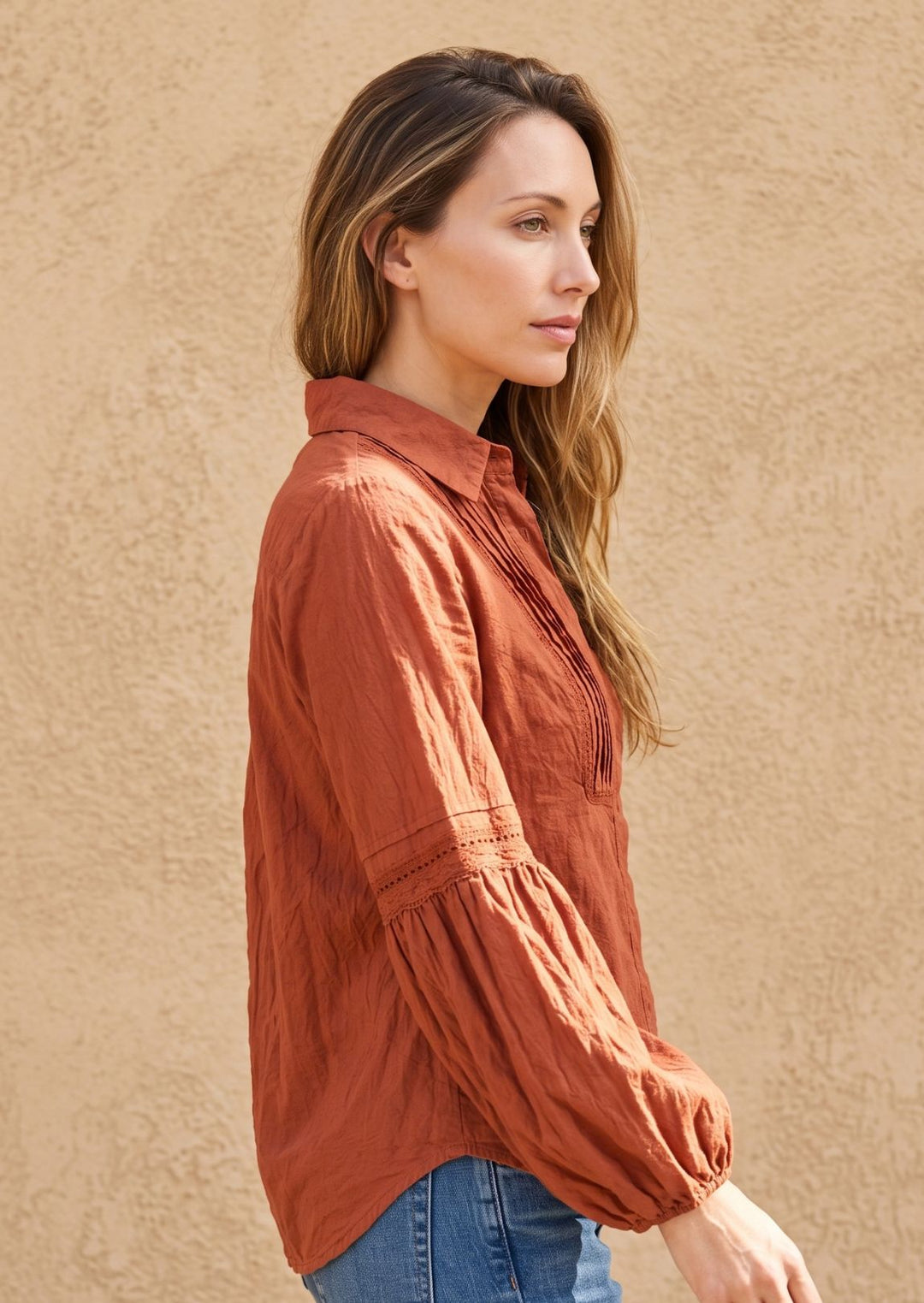 F19-779 Swissa Peasant Sleeve Cotton Blouse