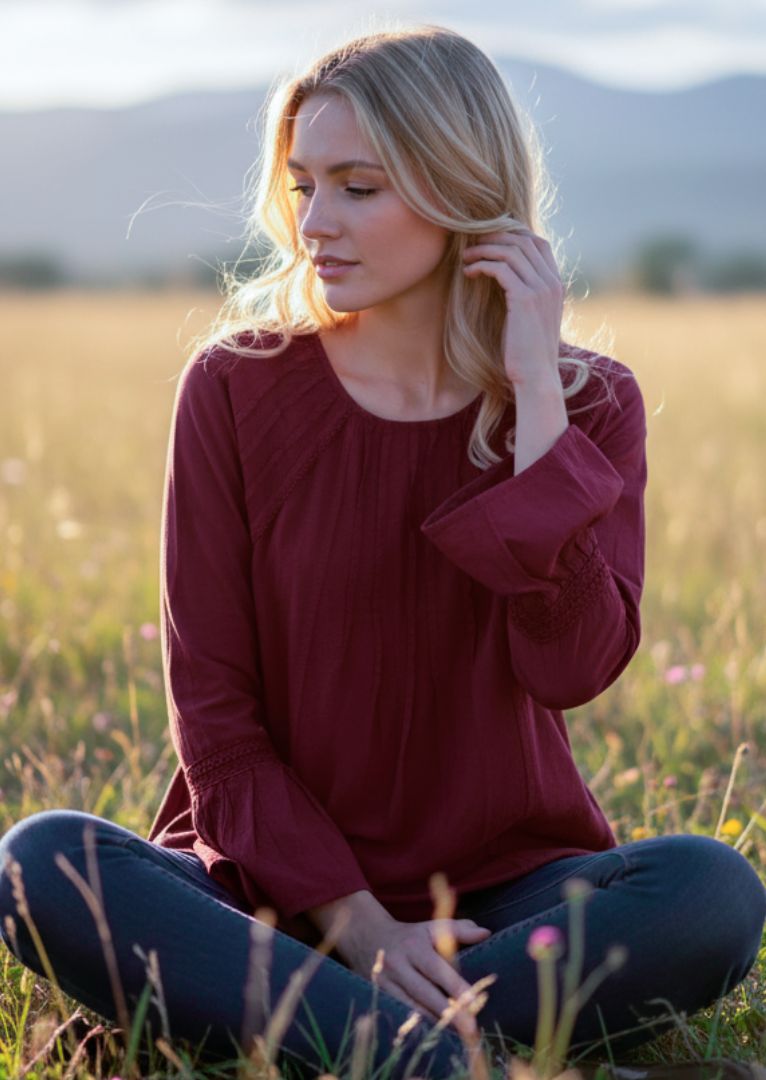 F19-794 Fantasis Long Sleeve Cotton Top