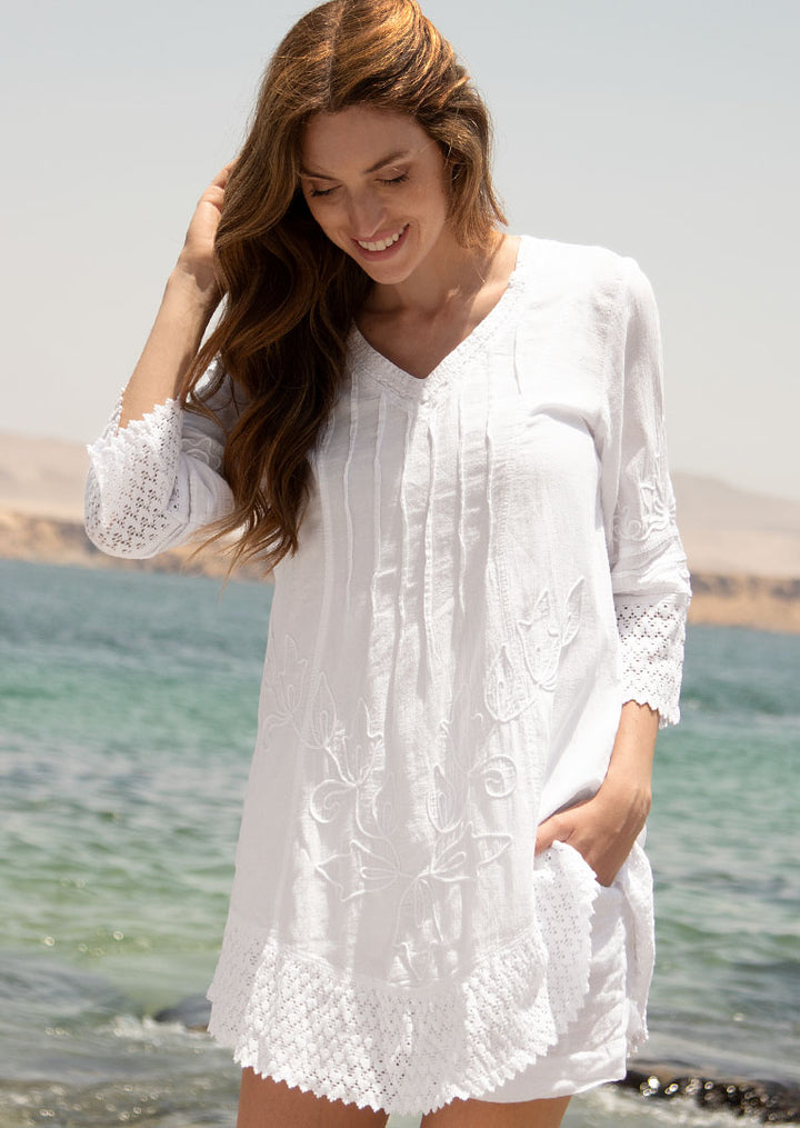 Olenka V-neck 3/4 Sleeve Cotton Tunic