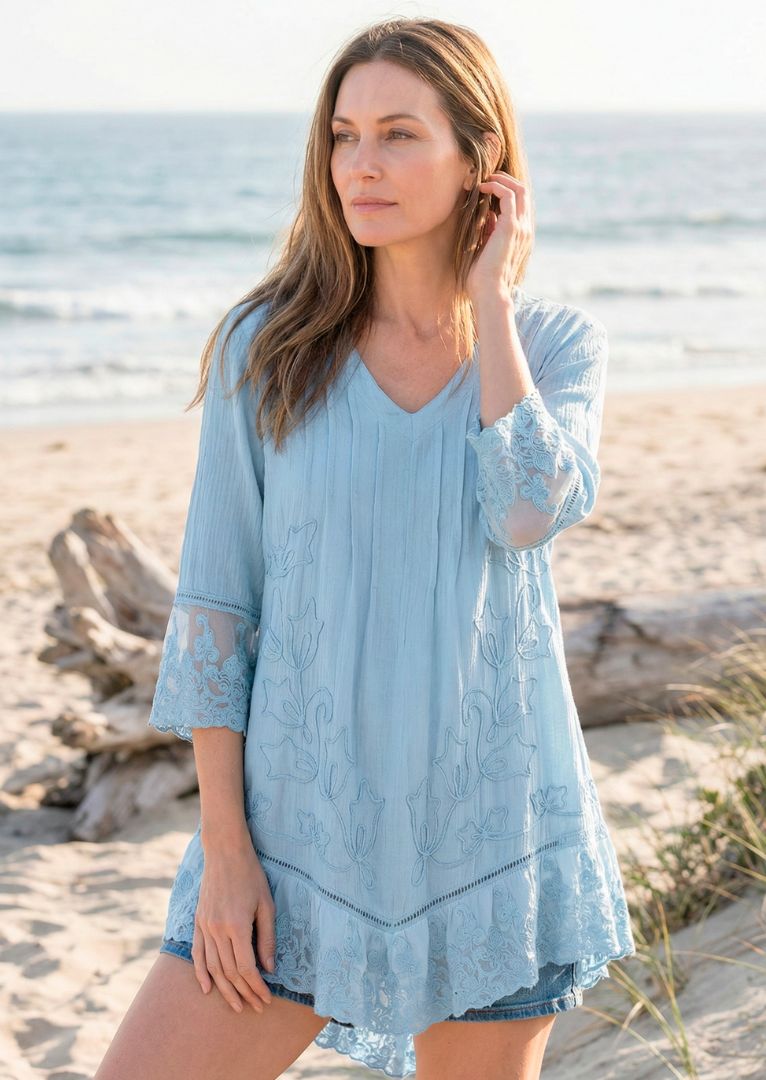 S16-013 Lola 3/4 Sleeve Cotton Tunic