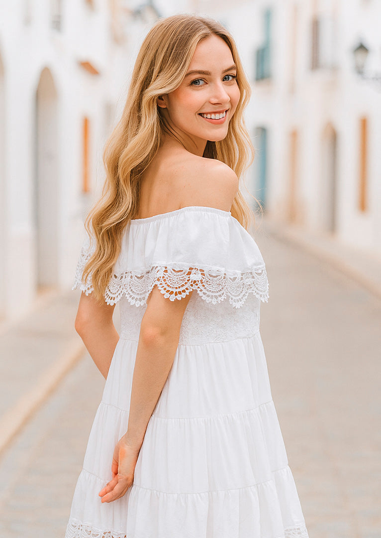 N5558 Celine Off-Shoulder Lace Dress