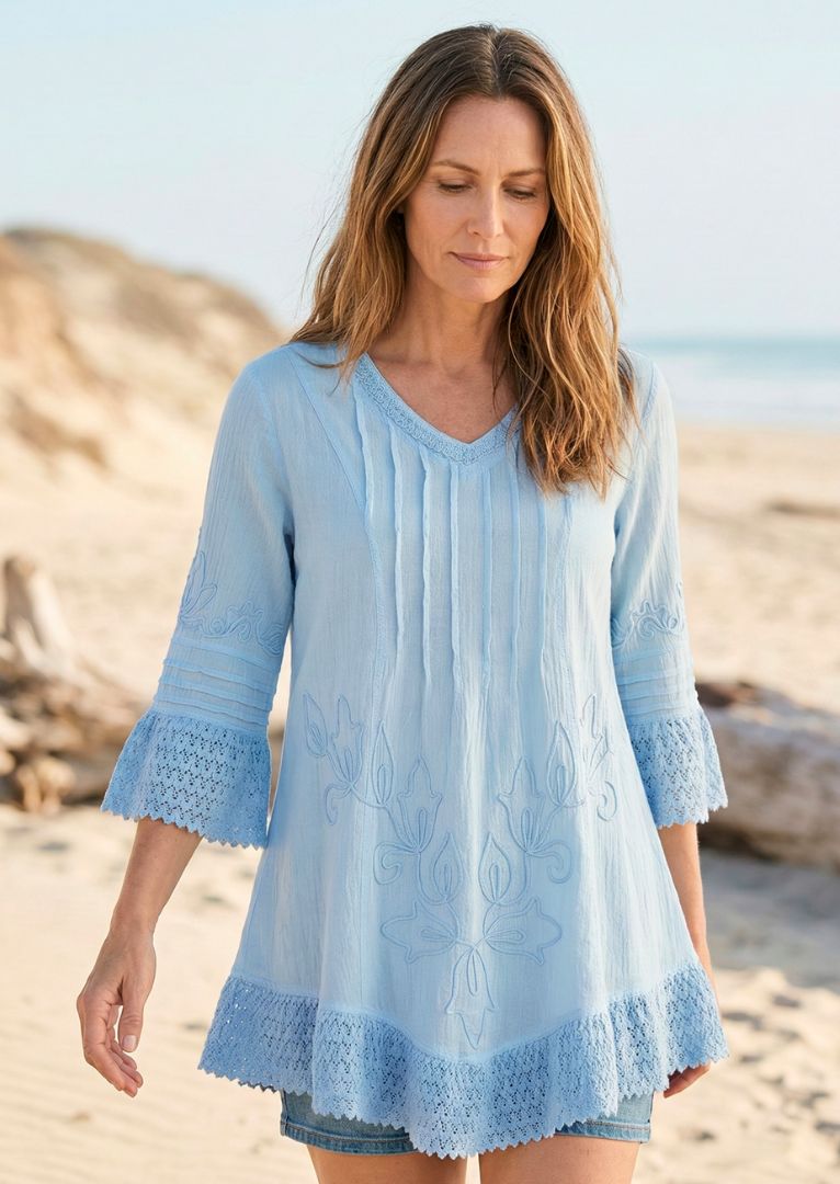 S16-012 Olenka 3/4 Sleeve Cotton Tunic