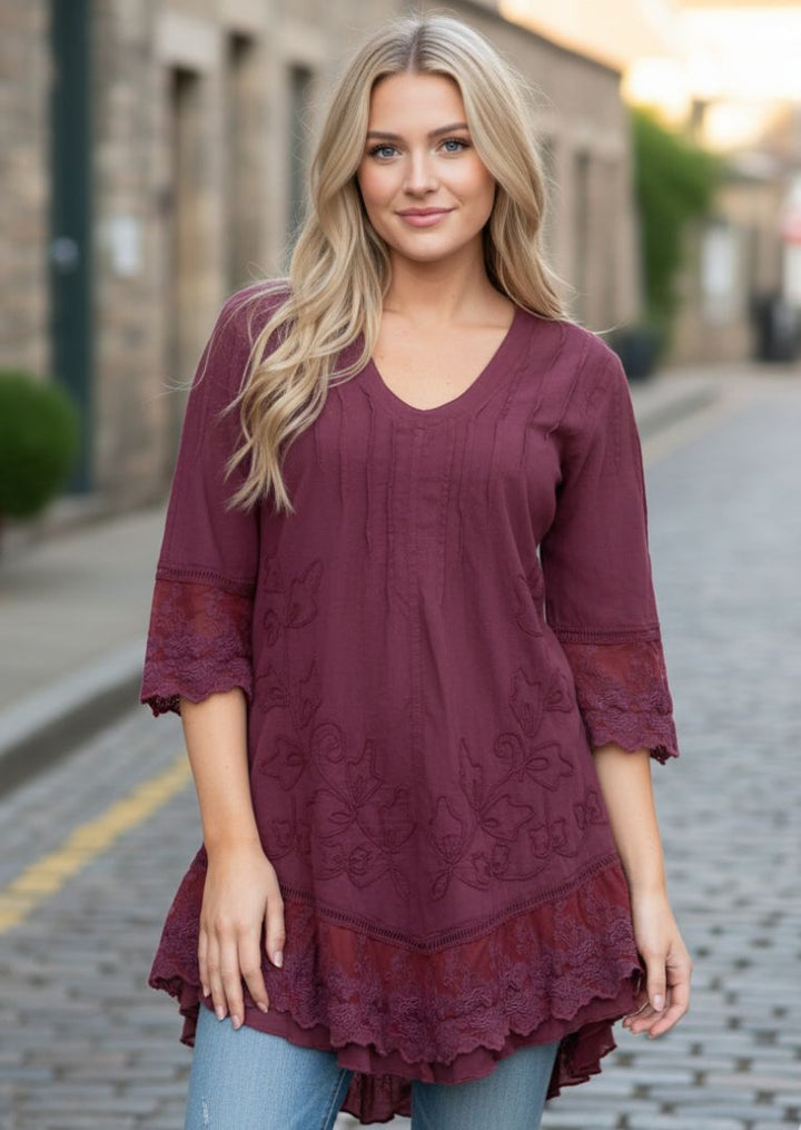 S16-013 Lola 3/4 Sleeve Cotton Tunic