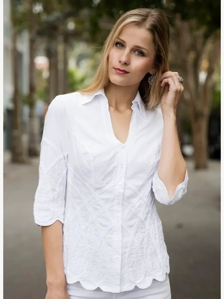 S18-673 Agnes 3/4 Sleeve Cotton Blouse