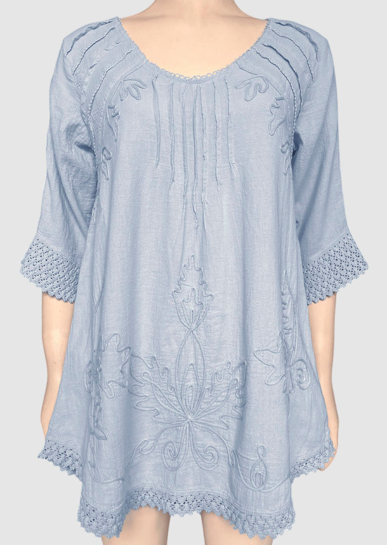 Adara V-neck 3/4 Sleeve Cotton Tunic
