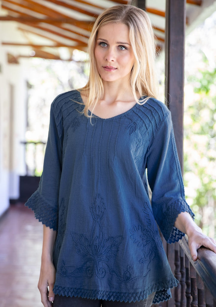 Adara V-neck 3/4 Sleeve Cotton Tunic