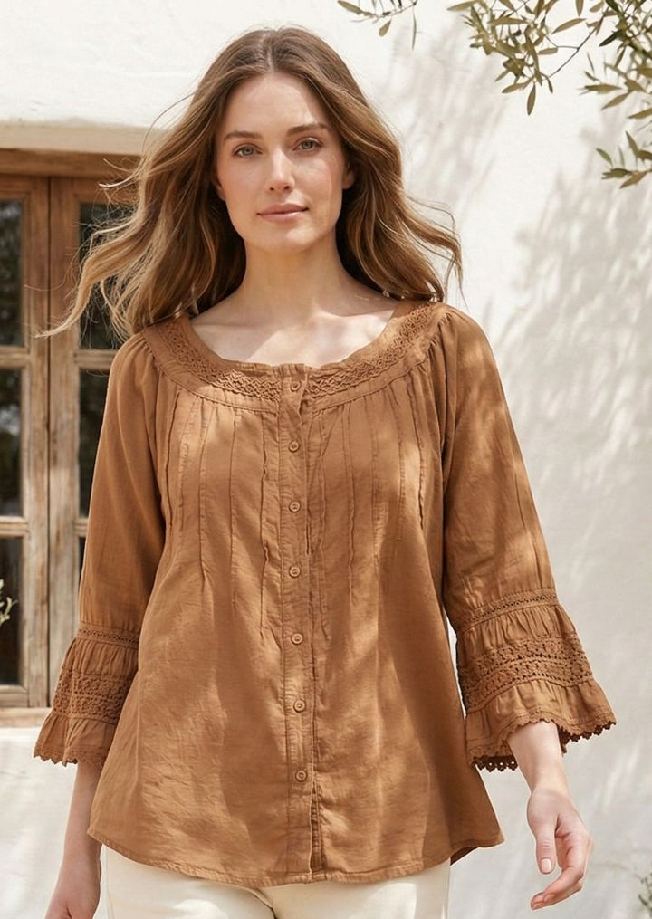 S23-851 Jolie 3/4 Sleeve Cotton Top