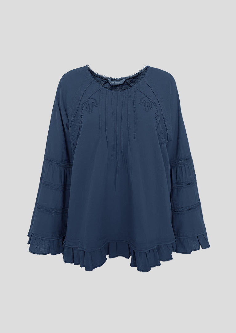 S23-853 Kiara Ruffled Long Sleeve Cotton Top