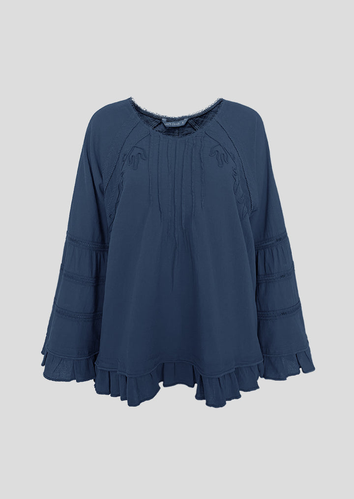 S23-853 Kiara Ruffled Long Sleeve Cotton Top