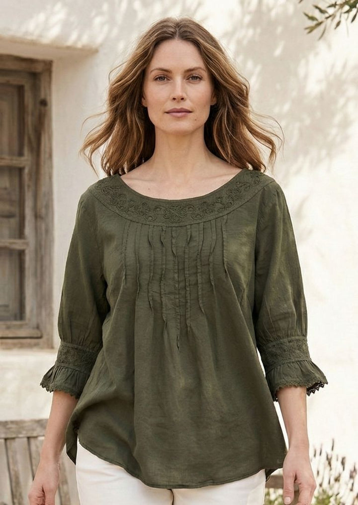 S23-854 Odilia 3/4 Sleeve Cotton Top