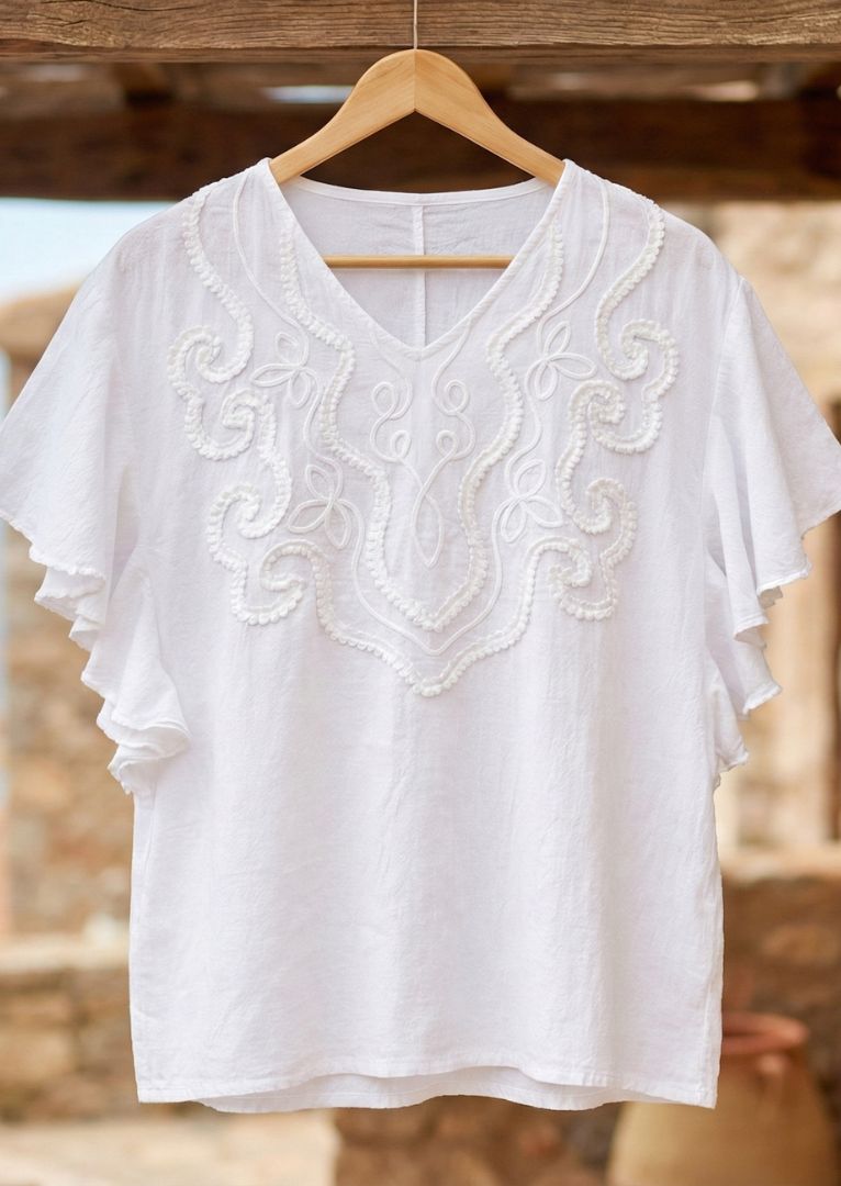 S24-873 Cataleya Ruffled Sleeve Cotton Top