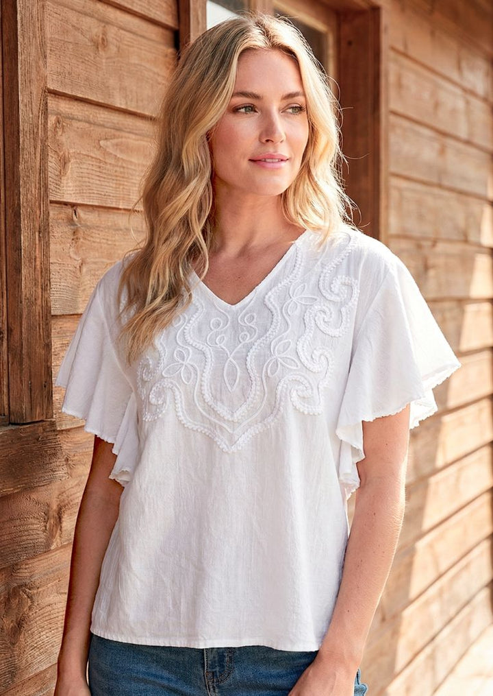 S24-873 Cataleya Ruffled Sleeve Cotton Top