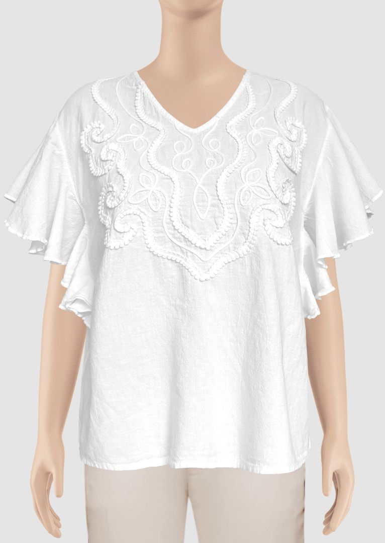 Cataleya Ruffled Sleeve Cotton Top