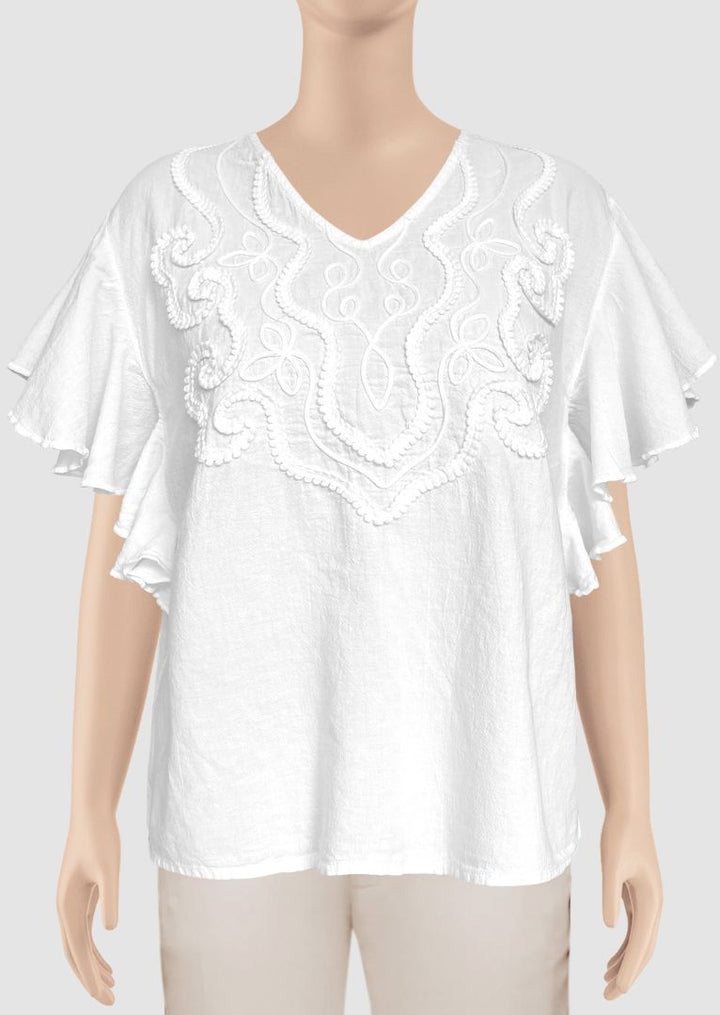 Cataleya Ruffled Sleeve Cotton Top