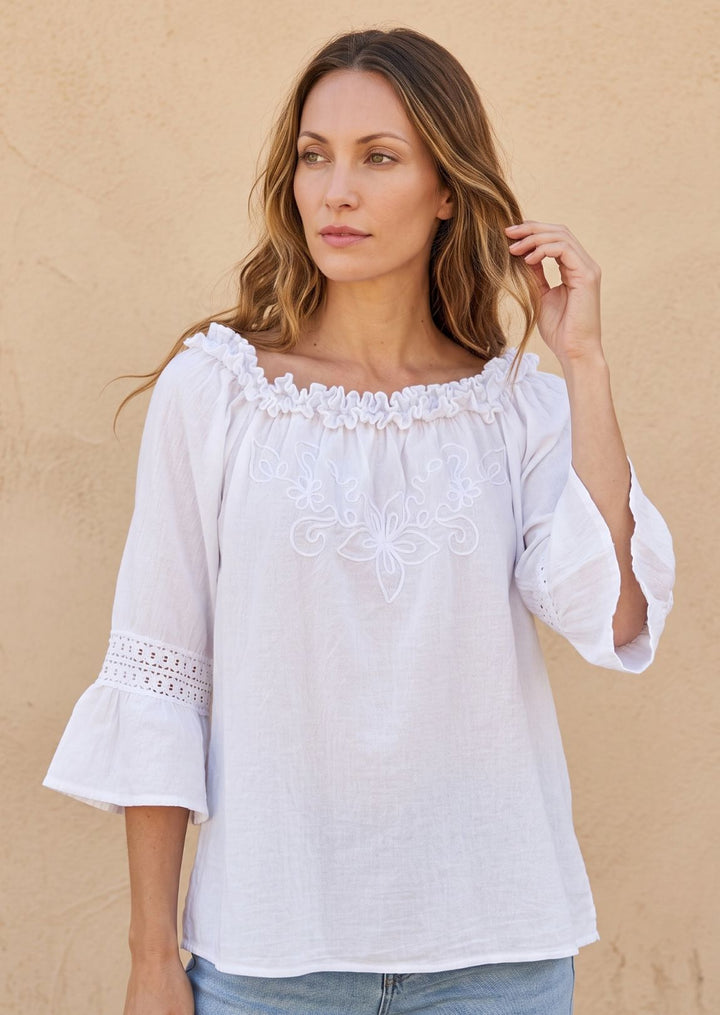 S24-878 Maryorie Ruffled Neck Cotton Top