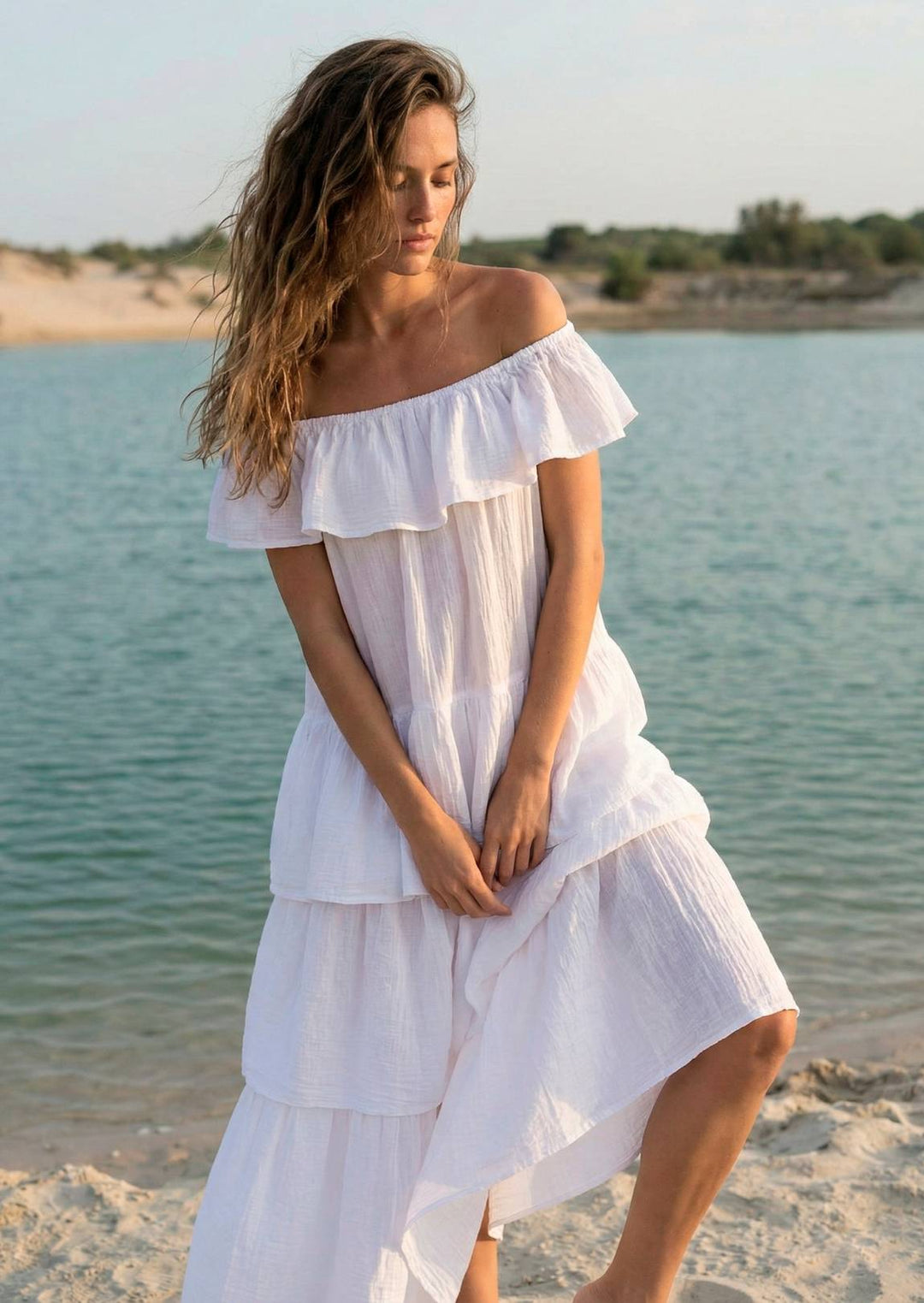 S26-900 Adriana Off-Shoulder Cotton Dress