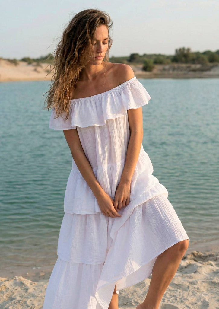 cotton off shoulder dress Lauren Ralph Lauren Cotton Off the Shoulder Tiered Dress