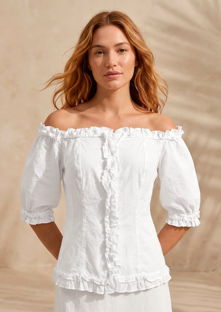 S26-908 Sofia Off-Shoulder Ruffle Cotton Blouse