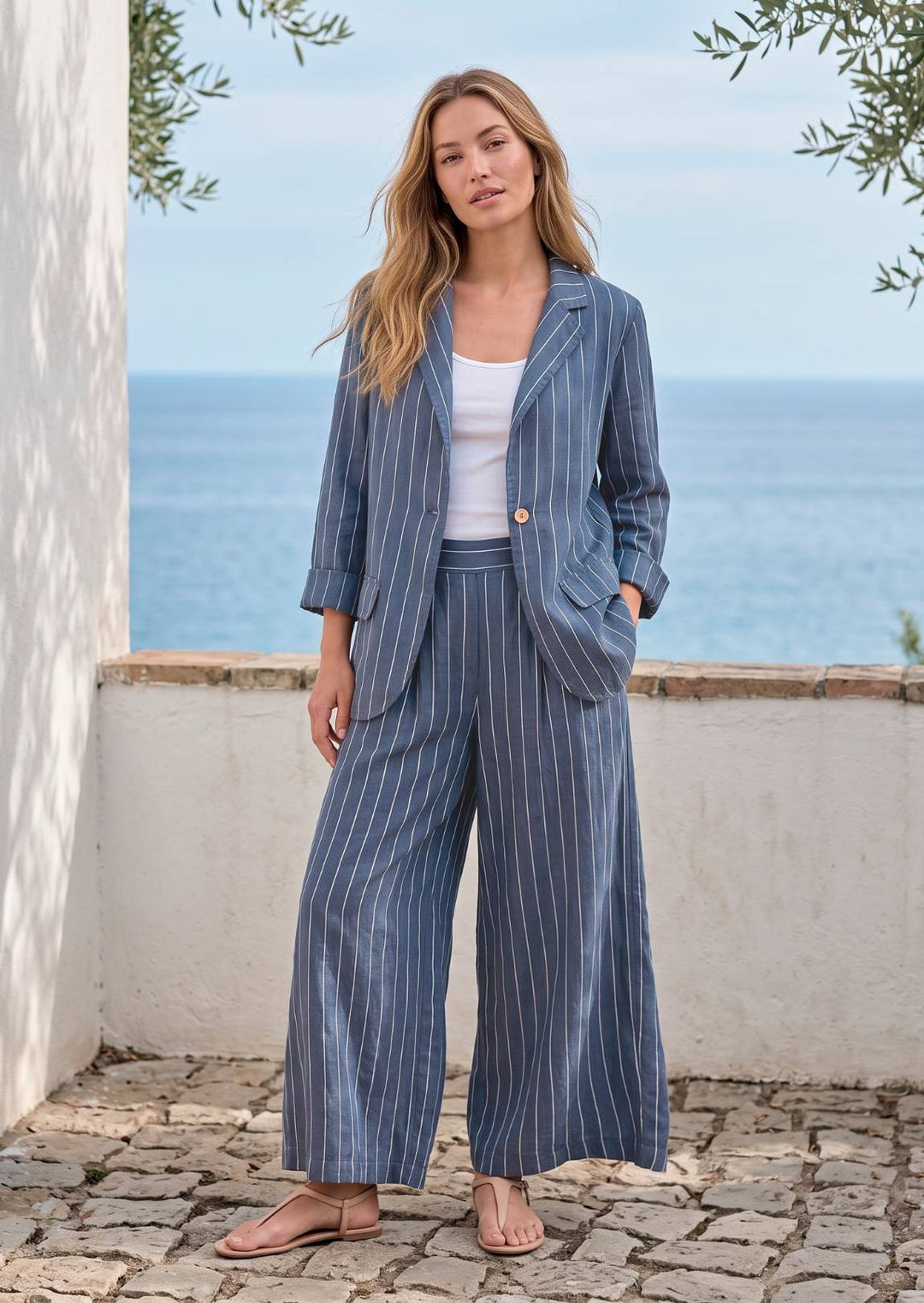 SA20110R Kristen Striped Linen Blazer