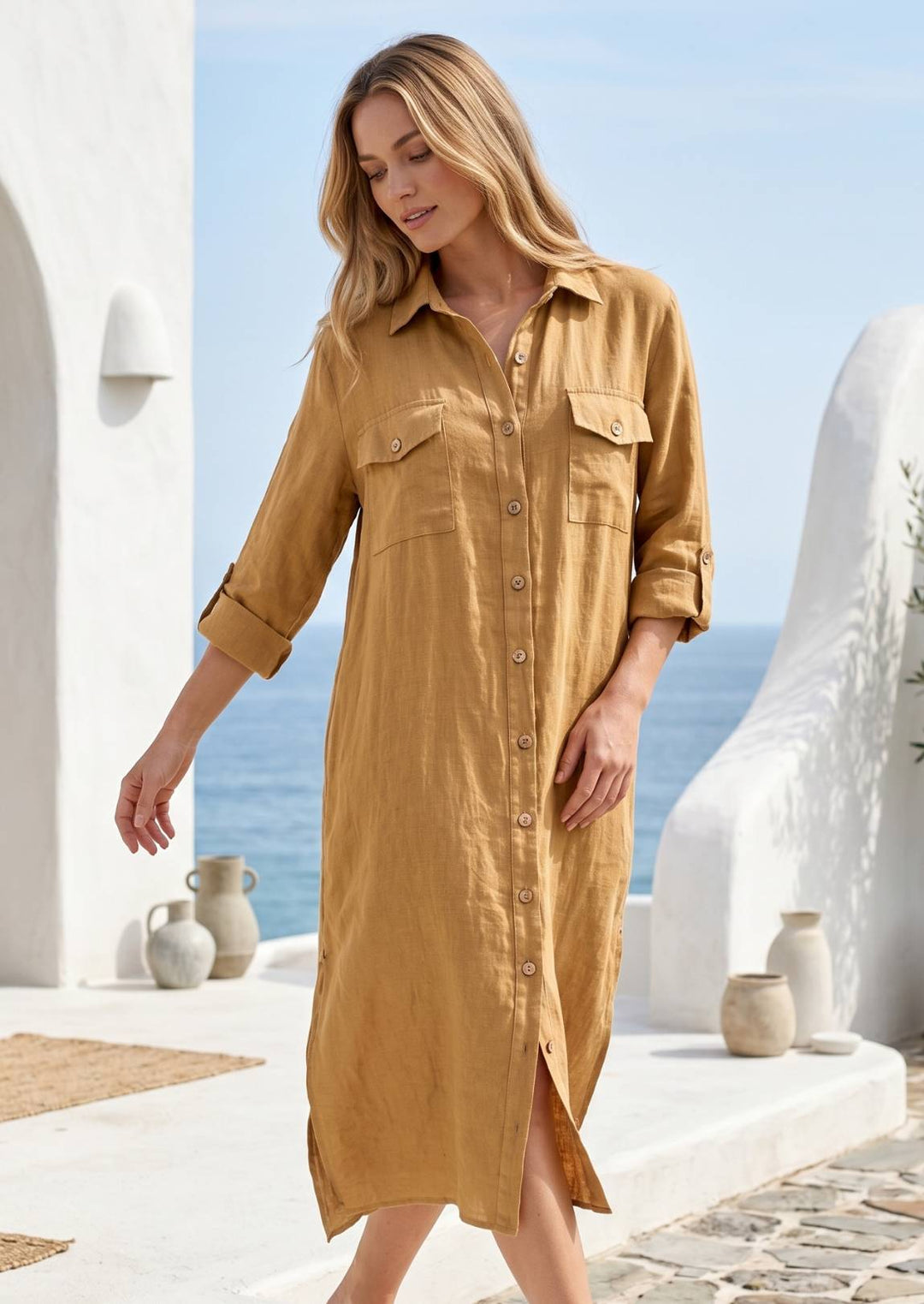 SA20487 Mabel Linen Shirt Dress